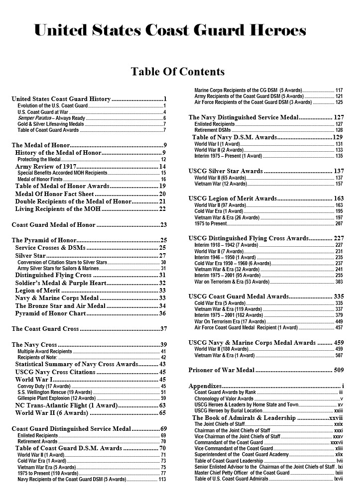 Coast Guard Table of Contents